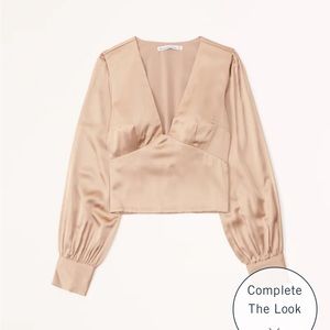 Long-Sleeve Satin Puff Sleeve Top